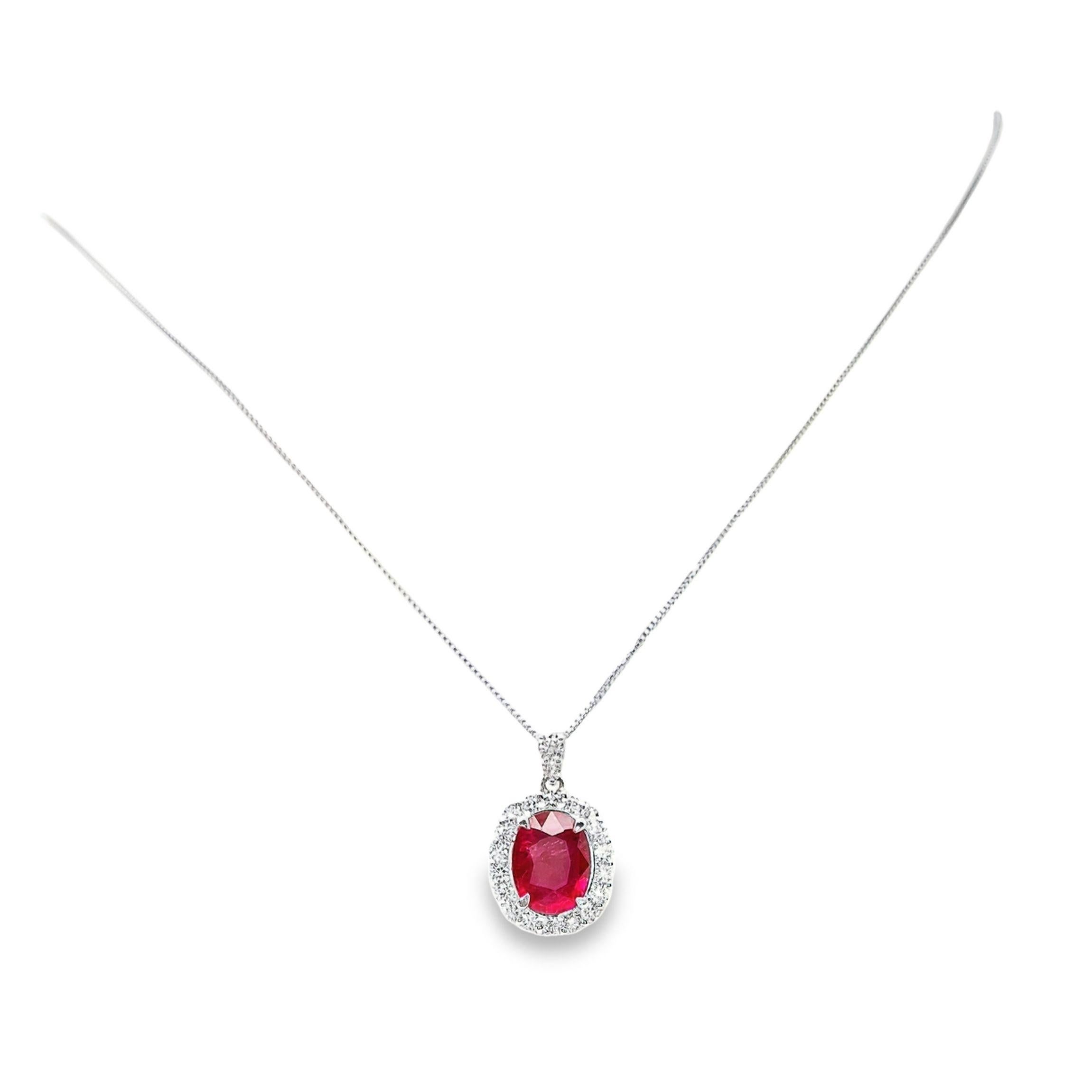 Oval Cut GIA Certified 1.98ct Natural Ruby Platinum Necklace