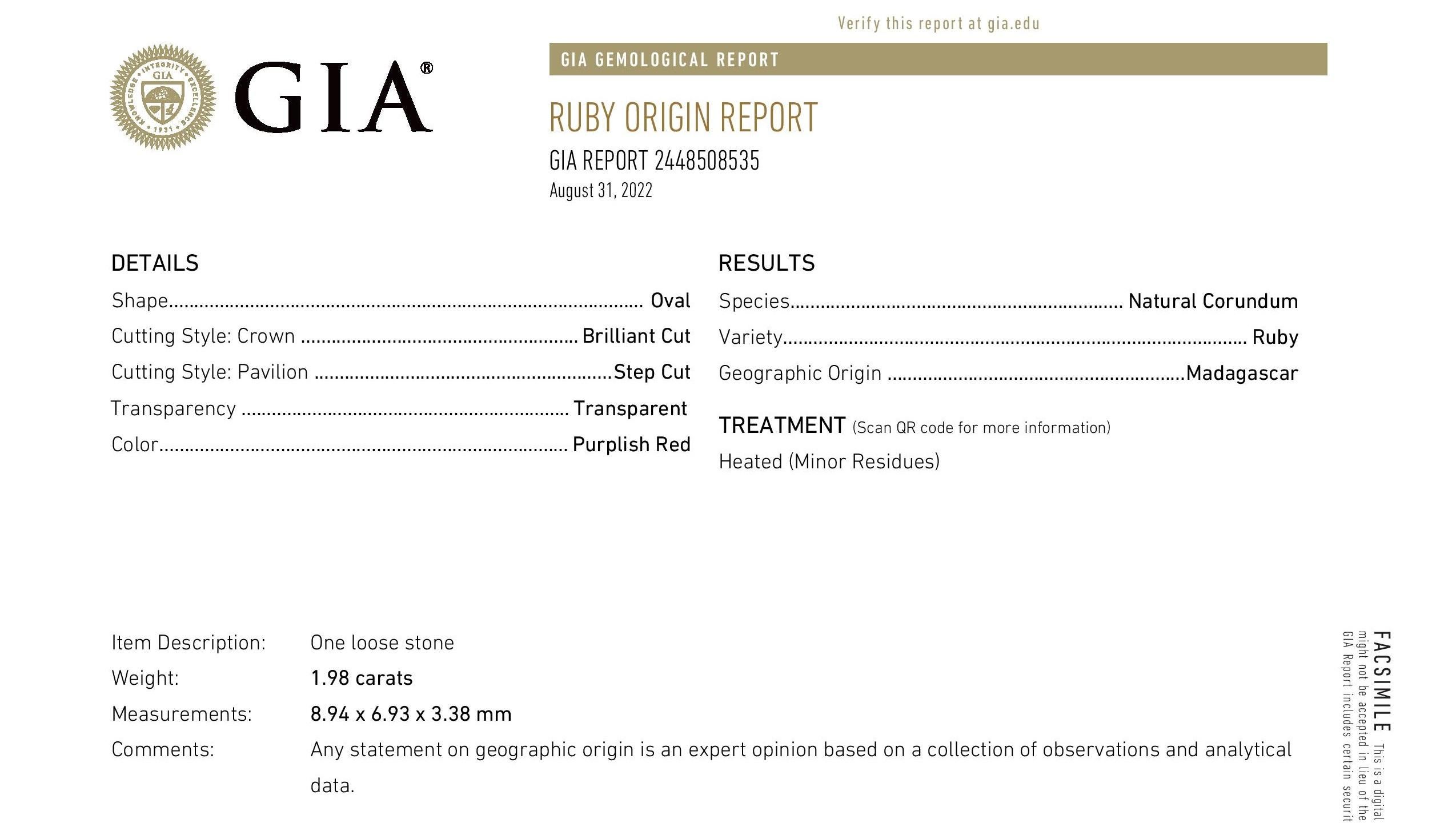 GIA Certified 1.98ct Natural Ruby Platinum Necklace For Sale 2