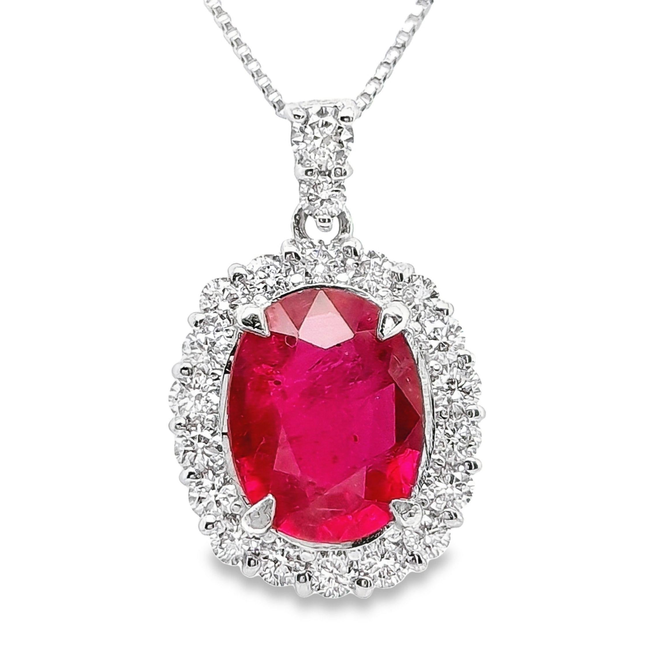 GIA Certified 1.98ct Natural Ruby Platinum Necklace For Sale 3
