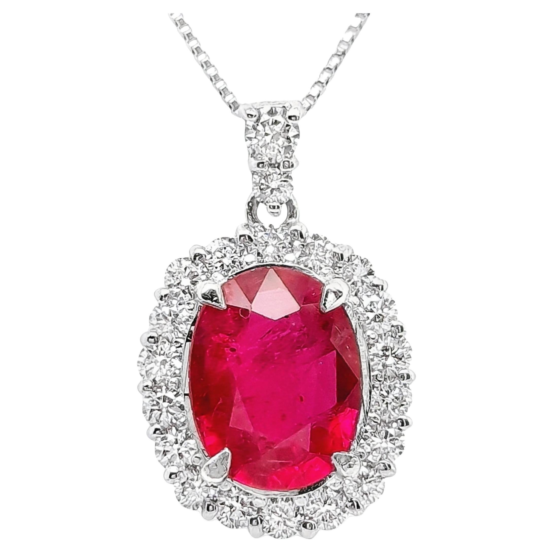 GIA Certified 1.98ct Natural Ruby Platinum Necklace For Sale