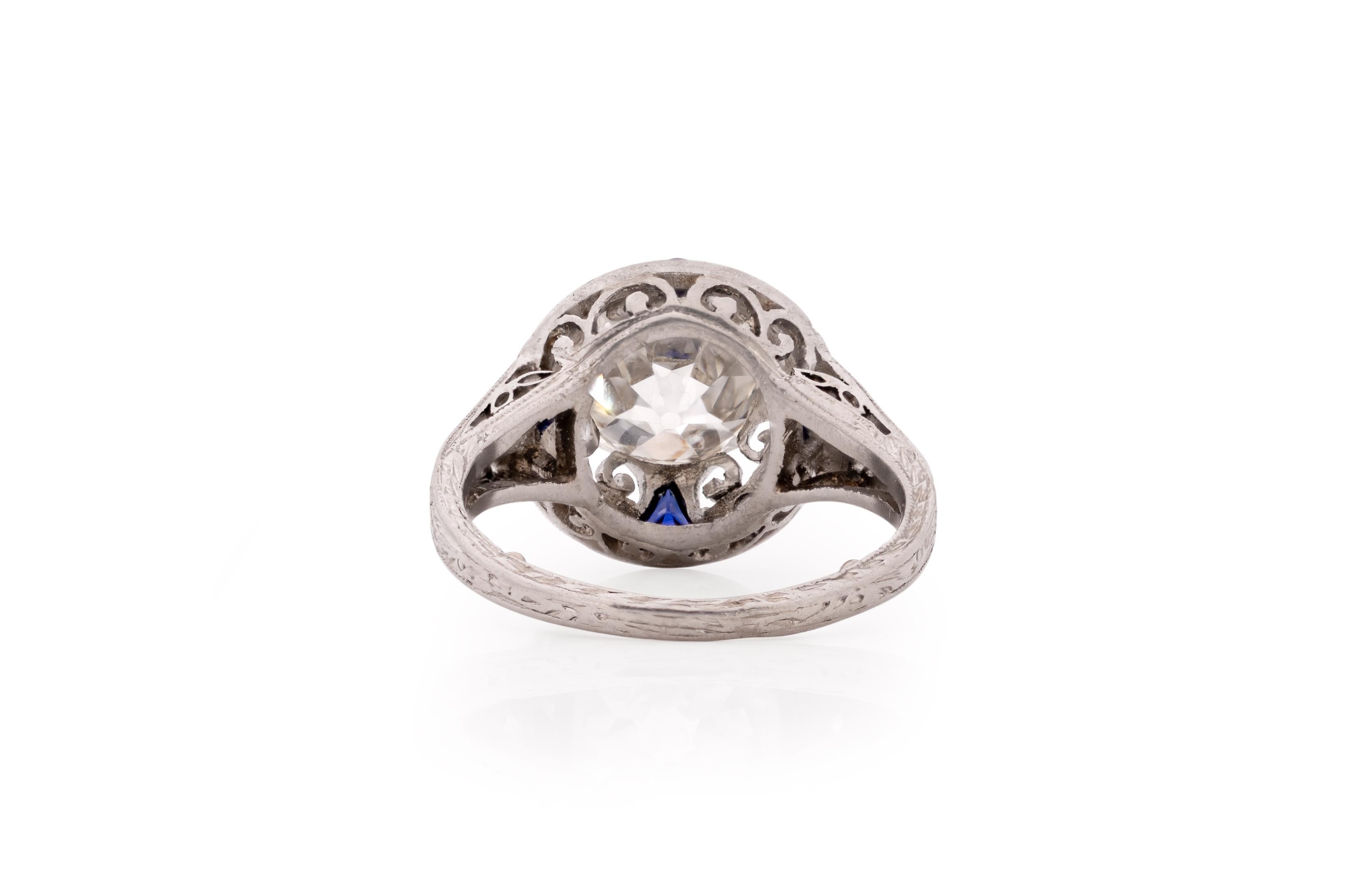 Antique Cushion Cut GIA Certified 1.99 Carat Art Deco Diamond Platinum Engagement Ring