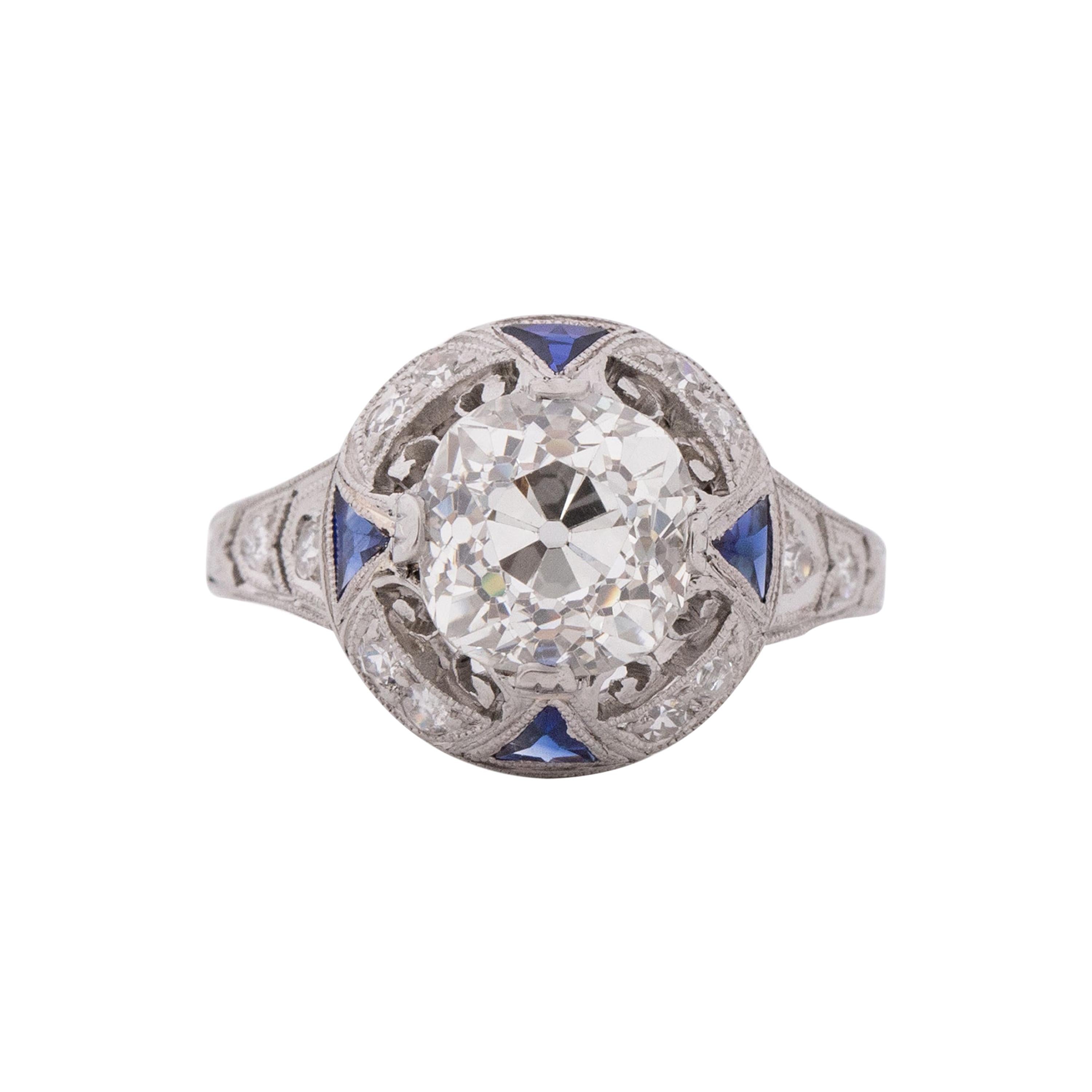 GIA Certified 1.99 Carat Art Deco Diamond Platinum Engagement Ring