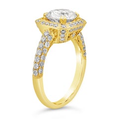 GIA Certified 1.99 Carats Round Brilliant Cut Diamond Halo Engagement Ring