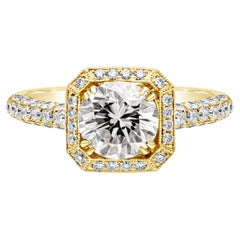 Anello di fidanzamento aureolato con diamante taglio Brilliante rotondo certificato GIA da 1.99 carati