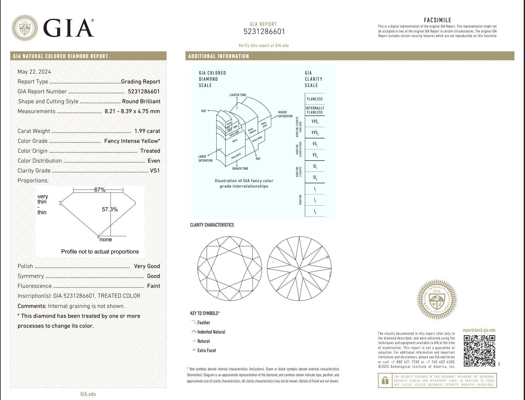 Anello con diamante giallo intenso VS1 da 1,99 ct certificato GIA, diamanti laterali da 0,50 ct in vendita 2