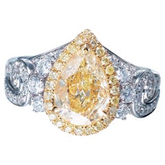 Bague solitaire en forme de poire de 1,99 carat, certifiée GIA, de couleur naturelle W-X et diamant 18 carats.