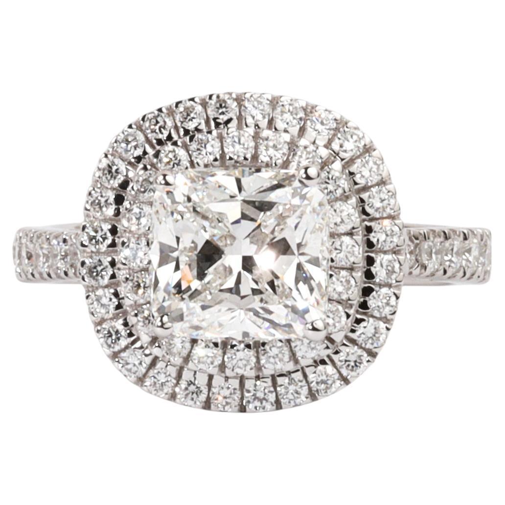 GIA Certified 1ct Cushion Diamond Double Halo Engagement Ring - 18K White Gold