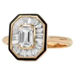 Bague de fiançailles en or blanc 18 carats avec halo de diamants taille émeraude certifiés GIA de 1ct