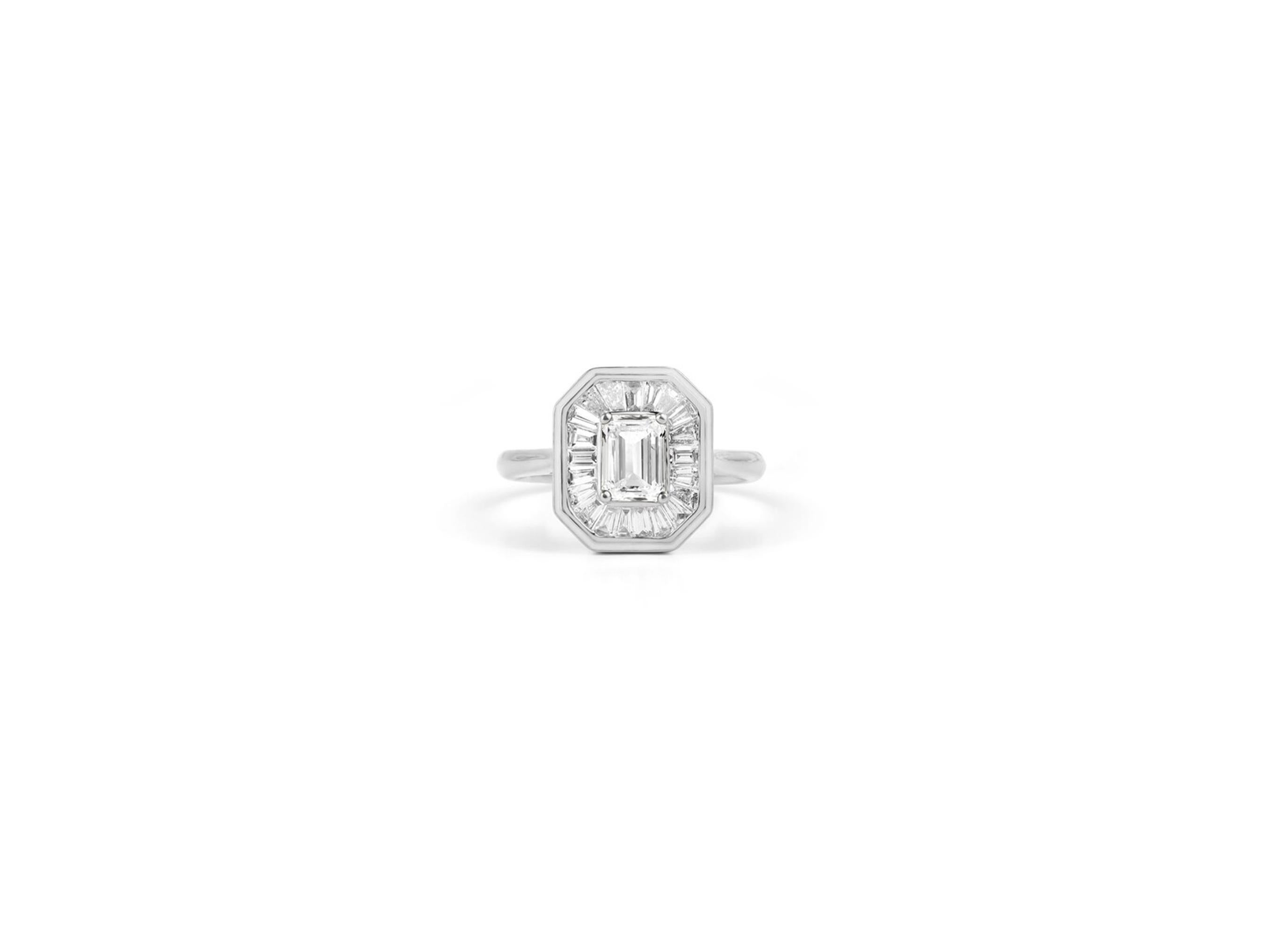 GIA Certified 1ct Emerald-Cut Diamond Halo Engagement Ring in 18K White Gold For Sale 1
