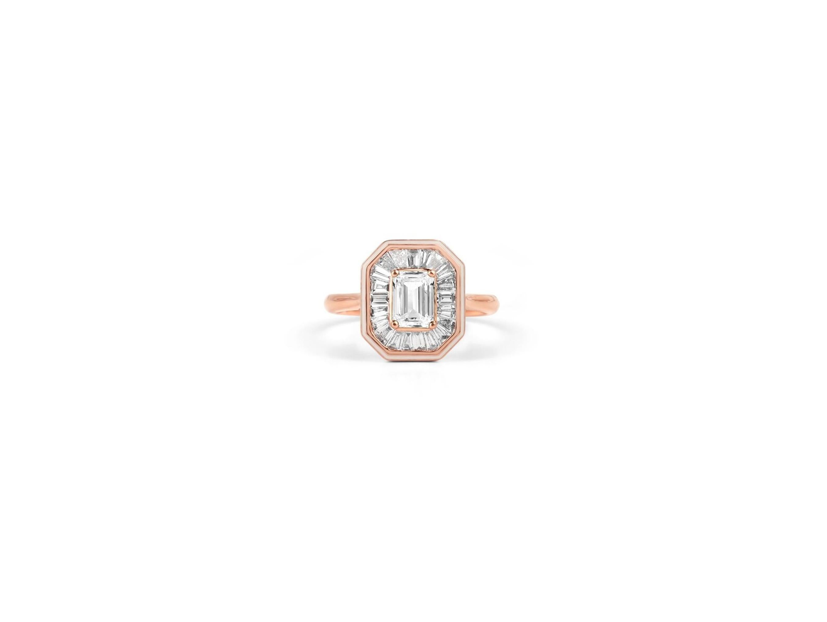 GIA Certified 1ct Emerald-Cut Diamond Halo Engagement Ring in 18K White Gold For Sale 2