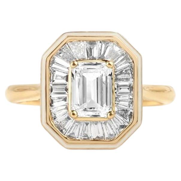 GIA Certified 1ct Emerald-Cut Diamond Halo Engagement Ring in 18K White Gold For Sale