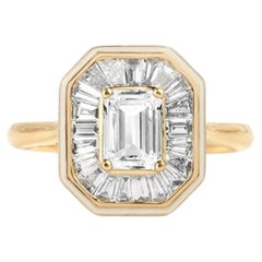 Informe GIA Certificado 1 Quilate D VVS Diamante talla esmeralda 18k Halo Anillo de compromiso