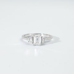 GIA Certified 1ct Emerald Diamond Three Stone Engagement Ring in 950 Platinum
