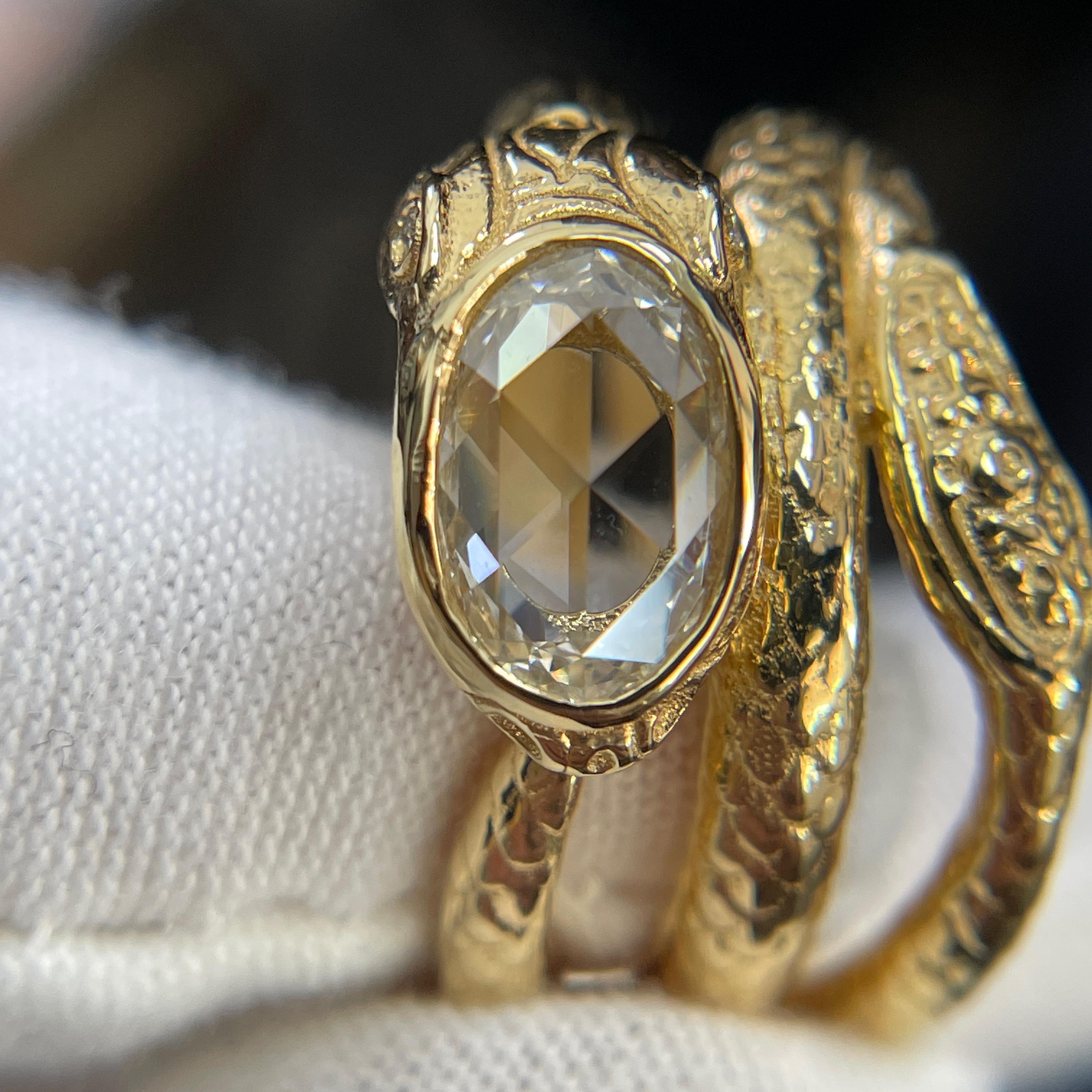 Anello a serpente in oro giallo 18k con diamante ovale certificato GIA 1ct F VS1 in vendita 2