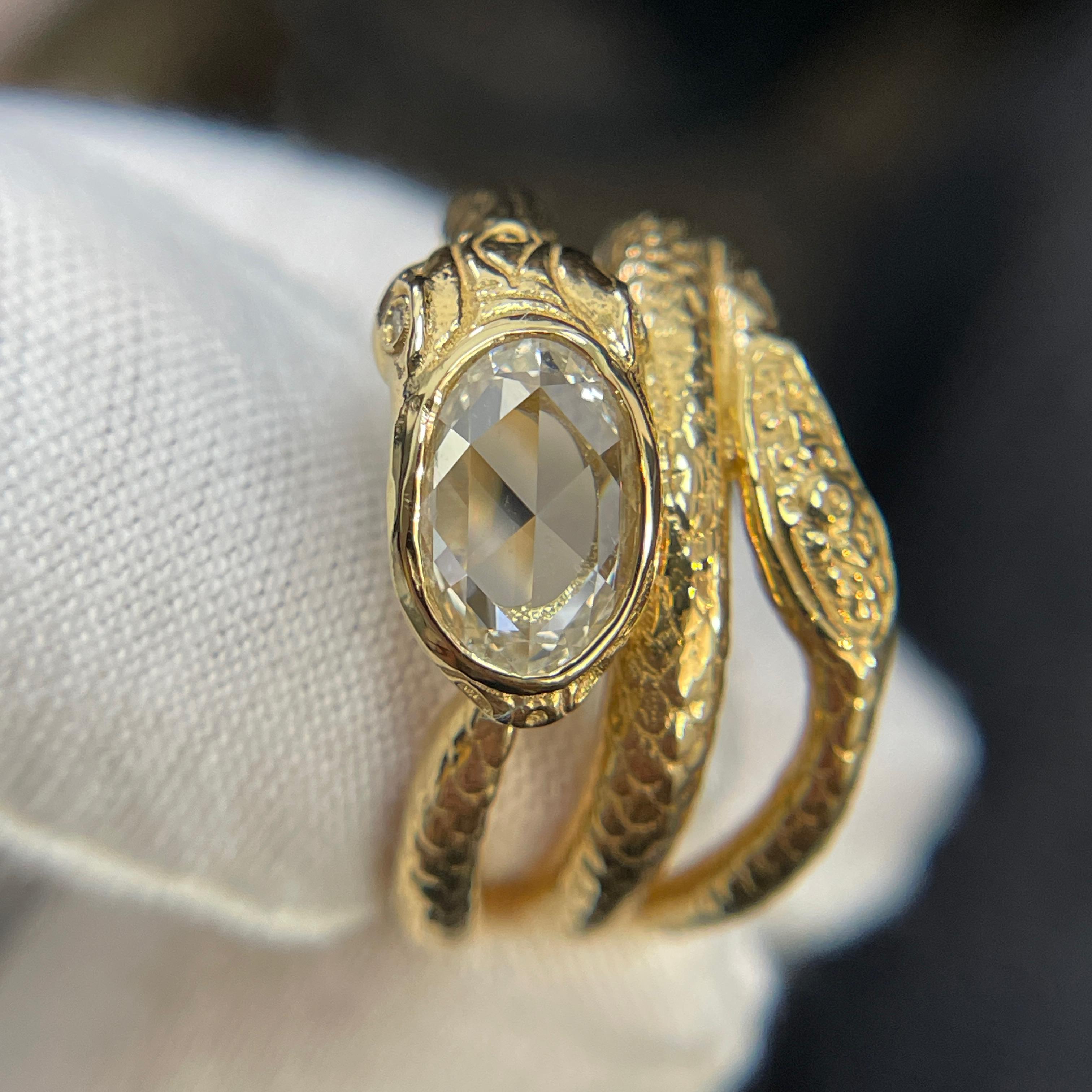 Anello a serpente in oro giallo 18k con diamante ovale certificato GIA 1ct F VS1 in vendita 3