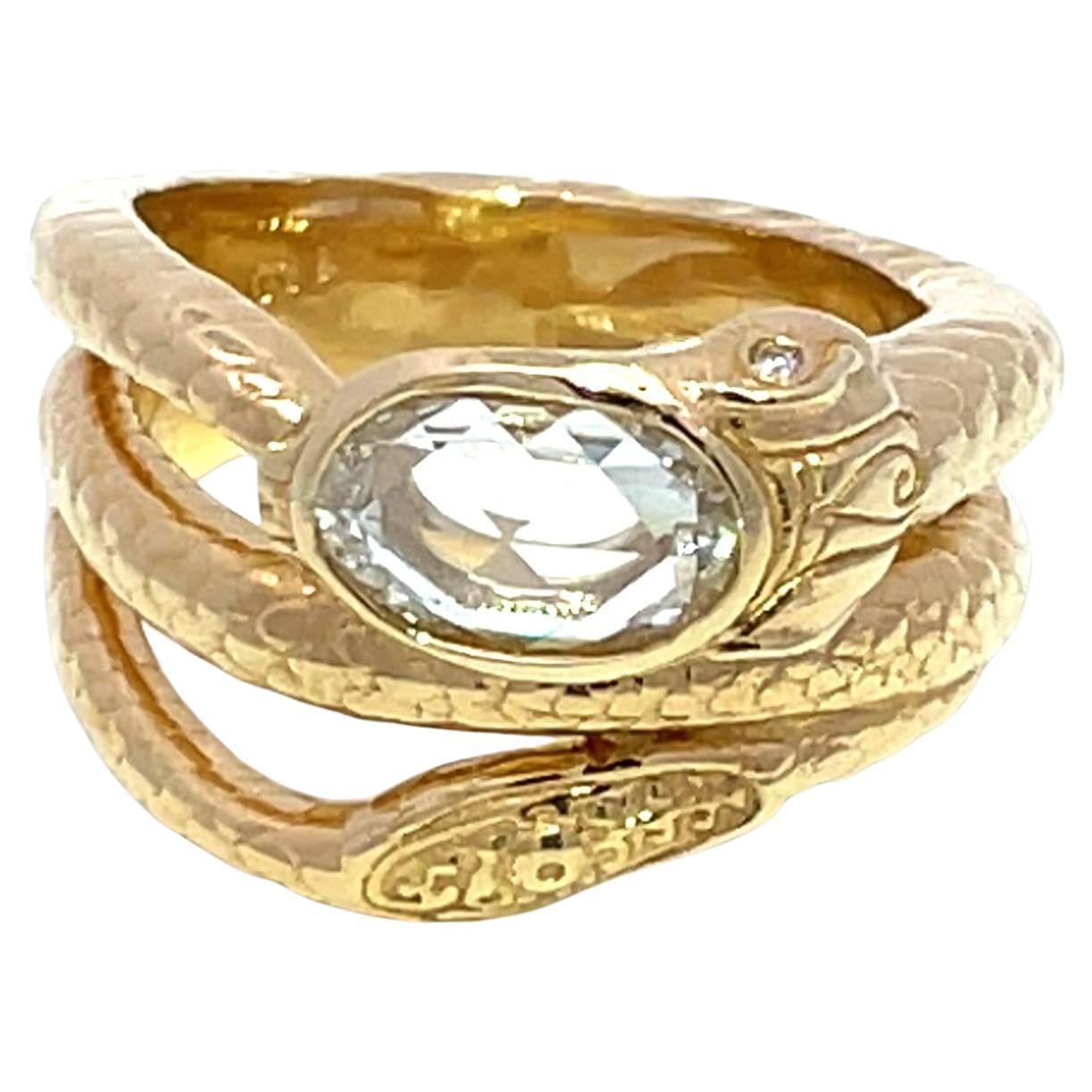 Anello a serpente in oro giallo 18k con diamante ovale certificato GIA 1ct F VS1 in vendita