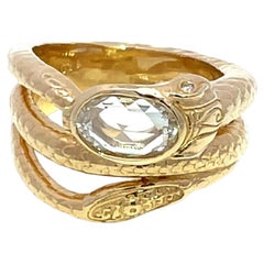 Bague serpent en or jaune 18k certifiée GIA 1ct F VS1 diamant ovale