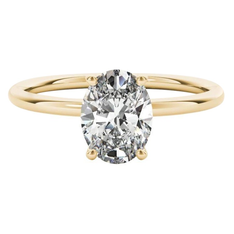 GIA Certified 1ct Halo Oval Oval Solitario Anillo de Diamantes de Oro Amarillo