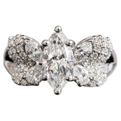 GIA Certified 1ct Marquise Diamond Butterfly Komorebi Ring in 18K Solid Gold