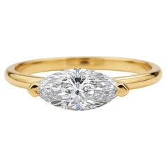 Anillo de compromiso solitario con diamante marquesa certificado GIA de 1 ct - Oro amarillo de 18 quilates