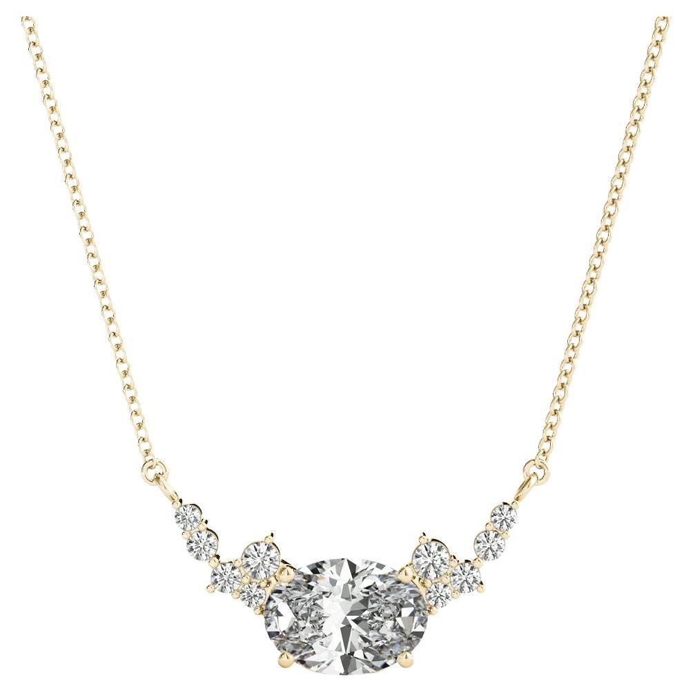 GIA Certified 1ct Oval Diamond Station Yellow Yellow Gold Pendant Necklace