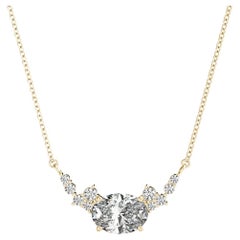 GIA Certified 1ct Oval Diamond Station Yellow Yellow Gold Pendant Necklace