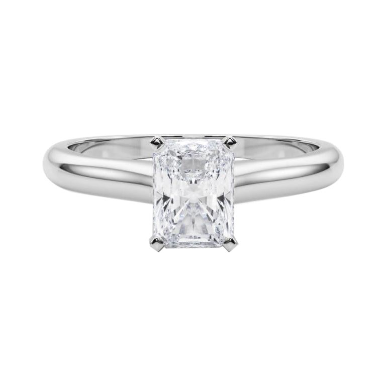 GIA Certified 1ct Radiant Slim Band Classic Solitaire Diamond Ring