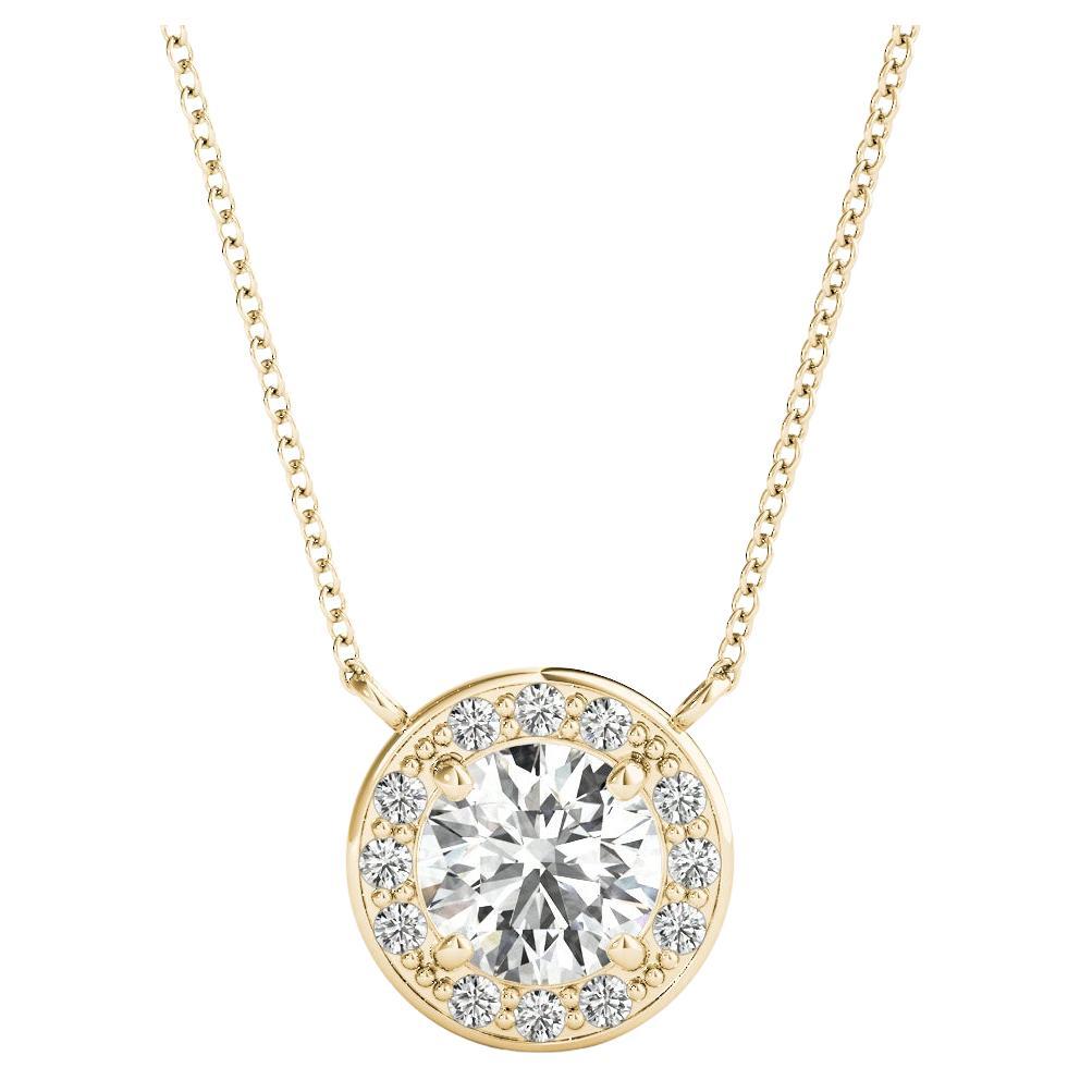 GIA Certified 1ct Round Diamond Circle Halo Pendant Necklace in Yellow Gold