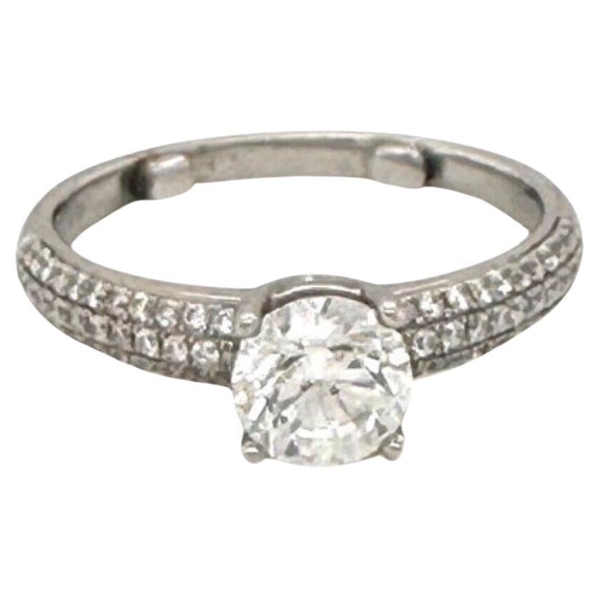 Anillo de compromiso con diamante redondo de 1 ct certificado por el GIA en oro blanco de 18k, tamaño grande