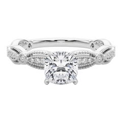 GIA Certified 1ct Vintage Cushion Milgrain Band Platinum Diamond Ring