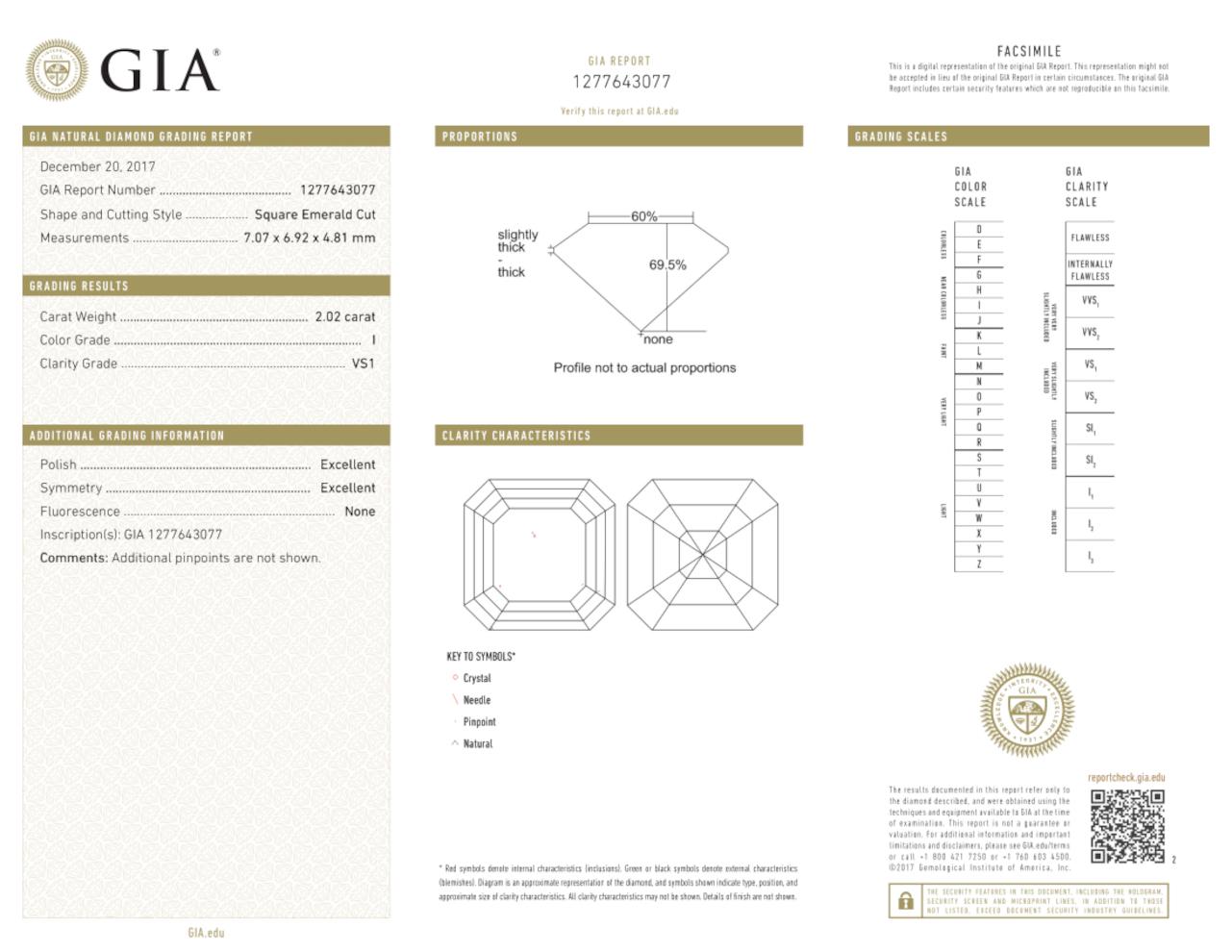 GIA-zertifizierter 2 Karat Asscher-Schliff Diamantring aus 18 Kt Weißgold im Zustand „Neu“ in Chicago, IL