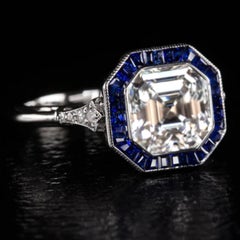 GIA Certified 2.01 Carat Asscher Cut Diamond Art Deco Style Engagement Ring