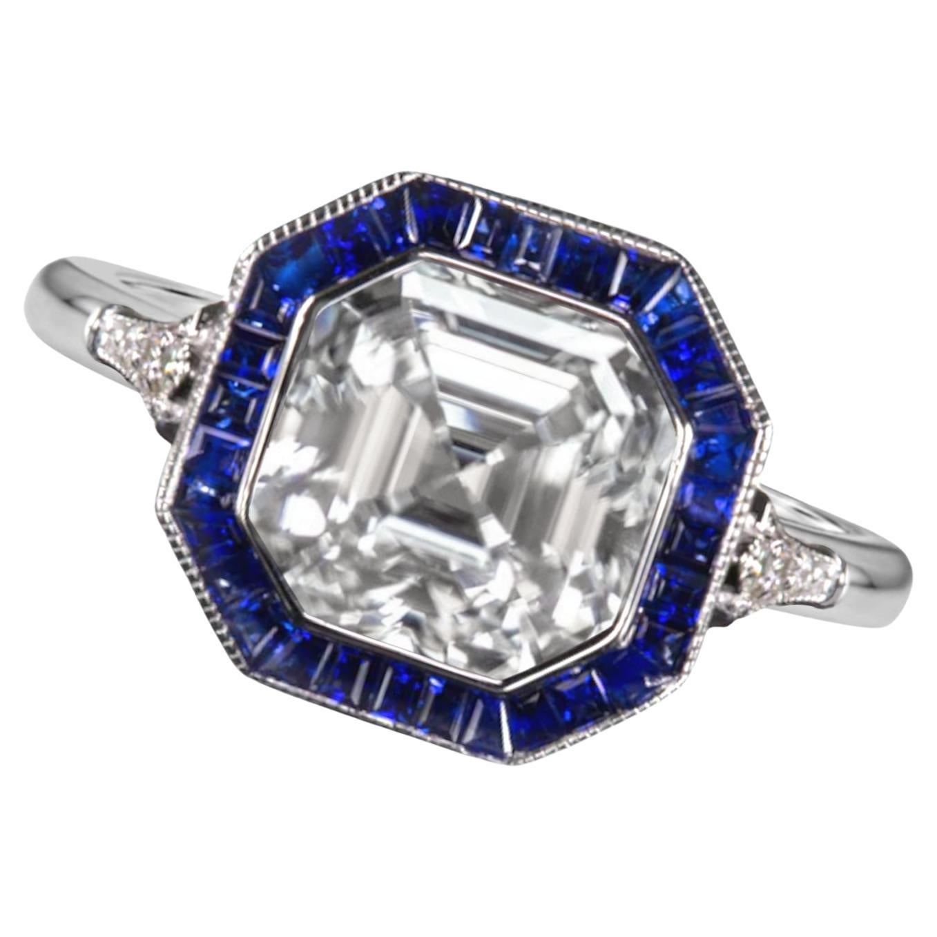 GIA Certified 2 Carat Asscher Cut Diamond Art Deco Style Engagement Gold Ring