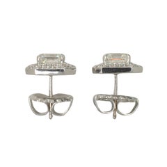 GIA Certified 2 Carat Asscher Diamond Double Halo 14K White Gold Stud Earrings