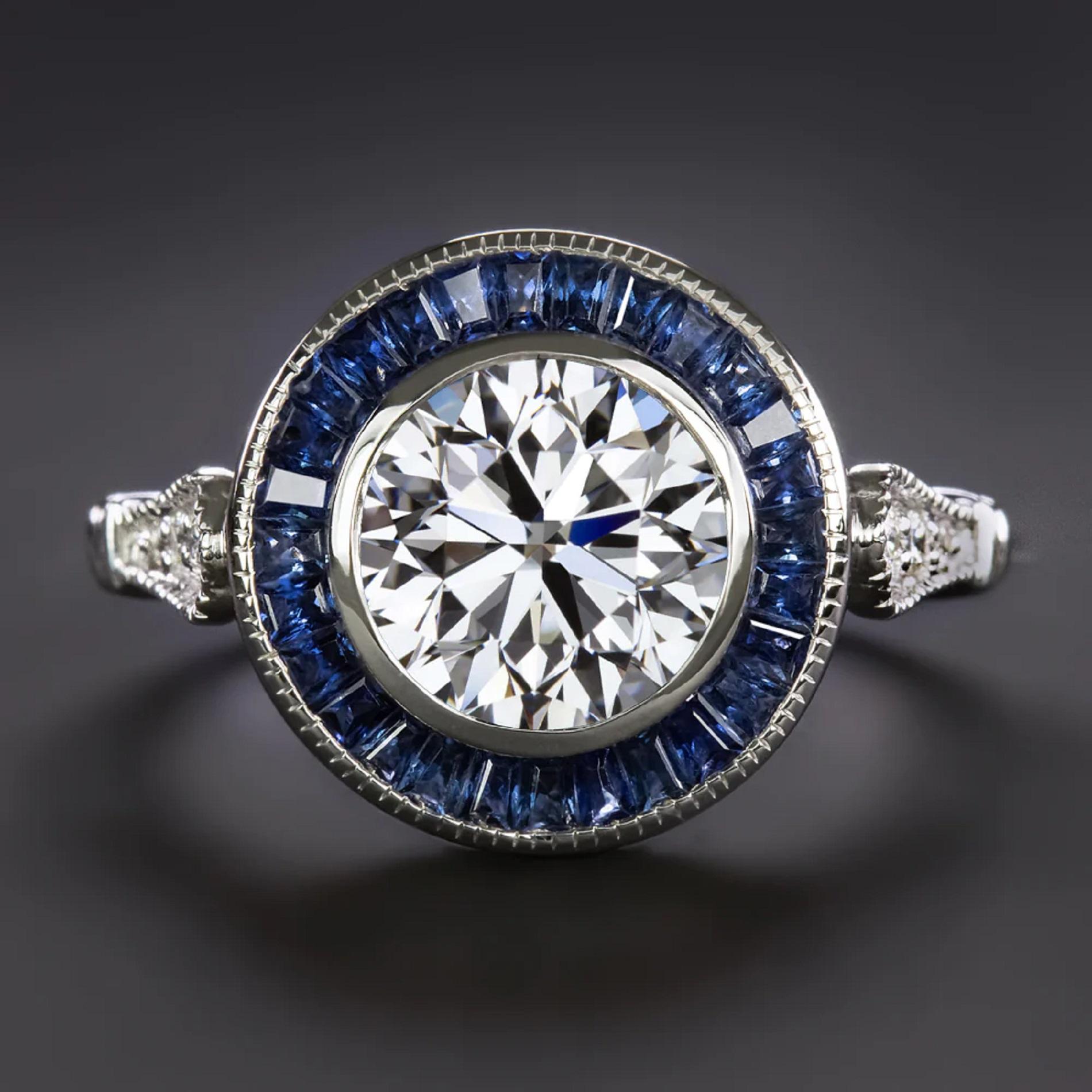 Modern GIA Certified 2 Carat Blue Sapphire Art Deco Diamond Ring For Sale