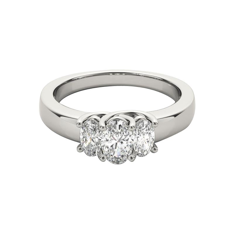 GIA Certified 2 Carat Classic Three-Stone Oval 18K White Gold Diamond Ring (bague à trois pierres ovales en or blanc)