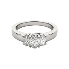 GIA Certified 2 Carat Classic Three-Stone Oval 18K White Gold Diamond Ring
