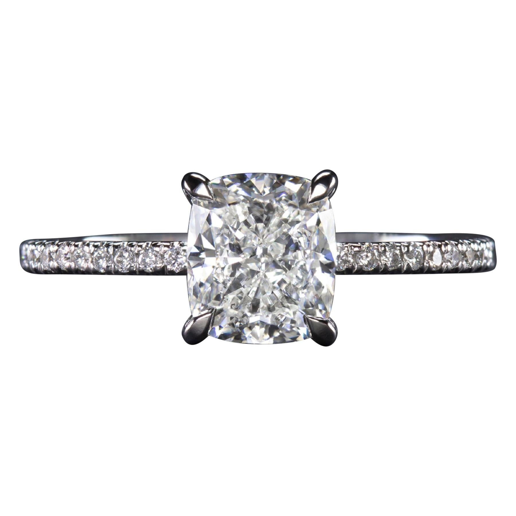 GIA Certified 1.70 Carat Cushion Cut Diamond Ring Pave Ring