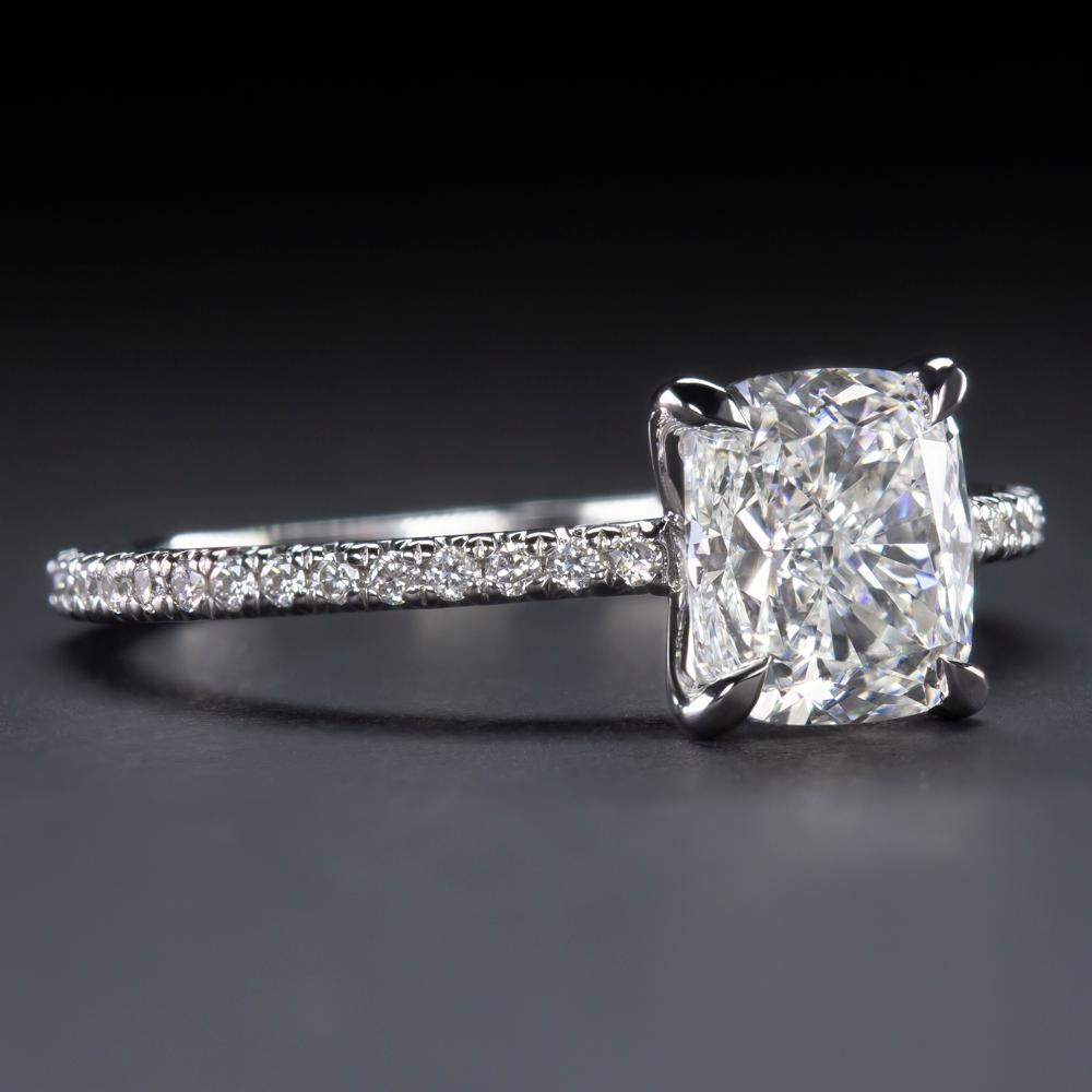 An amazing engagement or solitaire ring the main stone weights  1.70 carats GIA certified cushion cut diamond is completely eye clean, bright white, and it sparkles stunningly with vibrant brilliance! This sophisticated cushion diamond offers bright