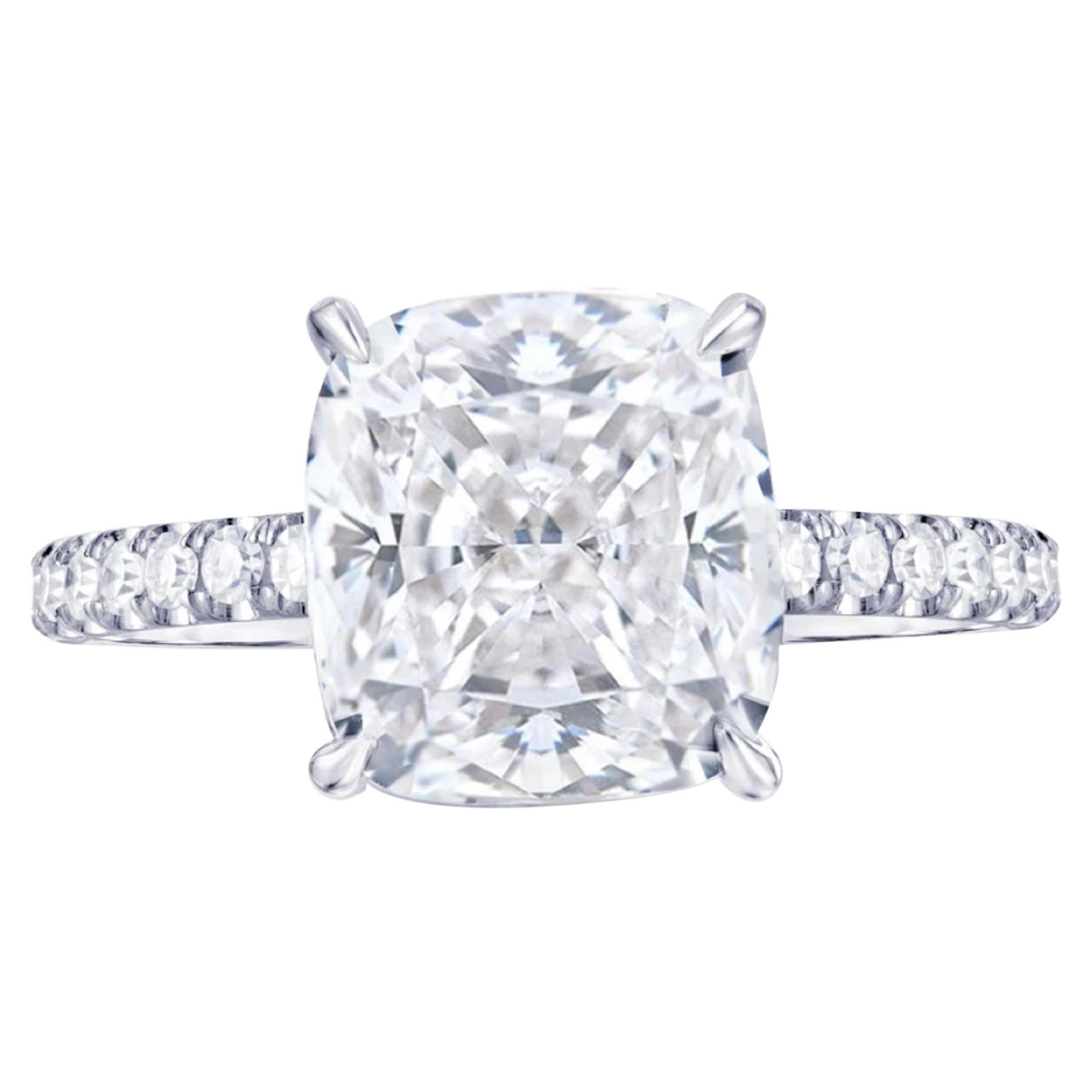 GIA Certified 2 Carat Cushion Long Diamond Ring Pave Ring