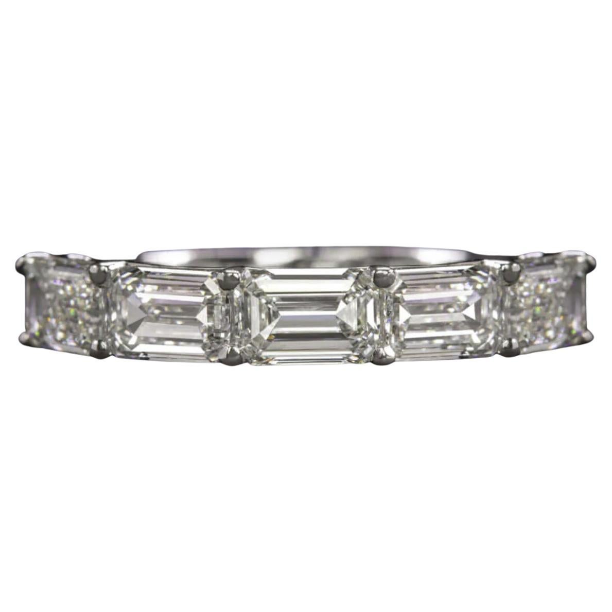 GIA Certified 2 Carat Diamond East-West Emerald Cut Platinum Wedding Band Ring