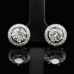 GIA-certified 2 Carat Diamond Halo 18k White Gold Stud Earrings Made to Order