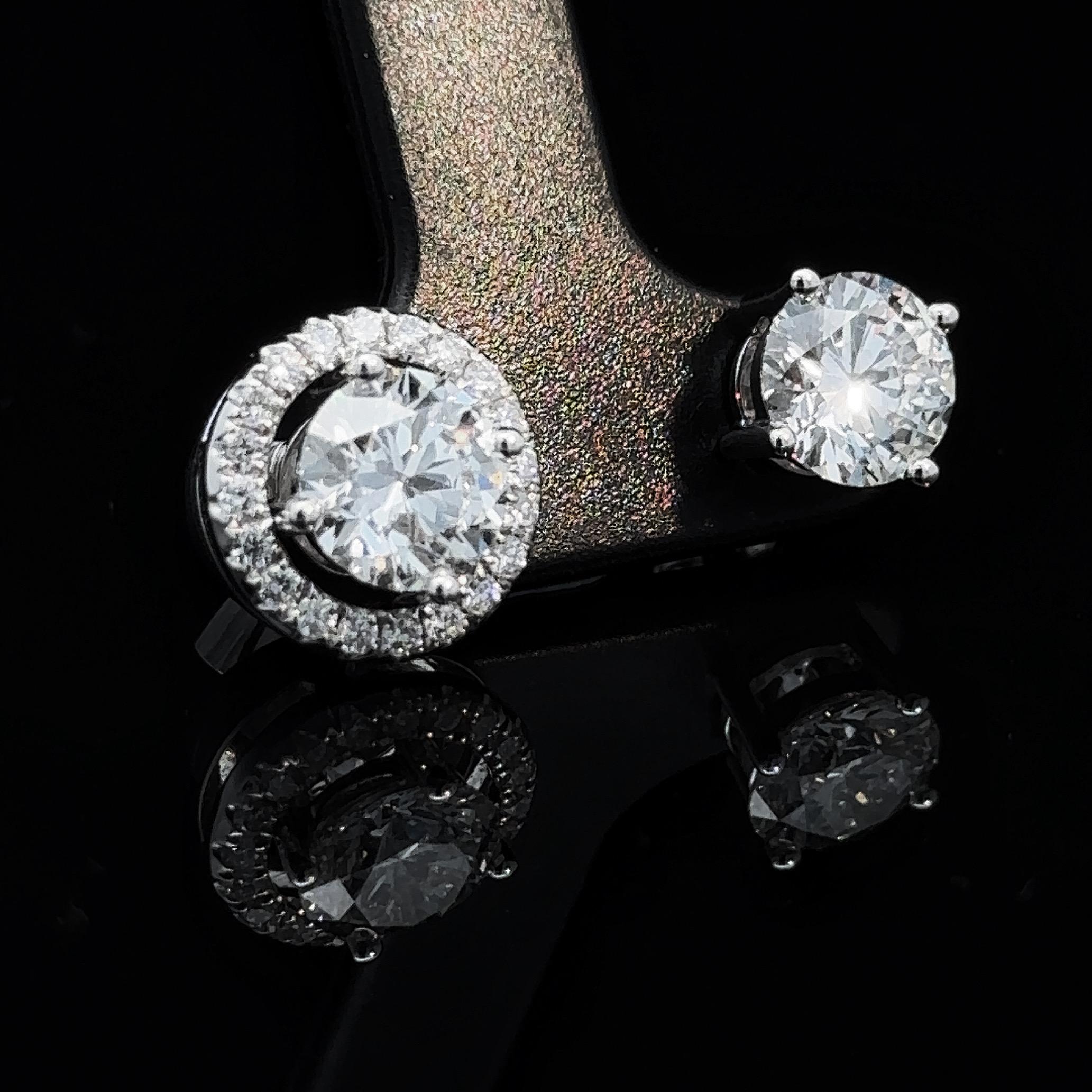 GIA-certified 2 Carat Diamond Halo 18k White Gold Stud Earrings Made to Order In New Condition For Sale In London, GB
