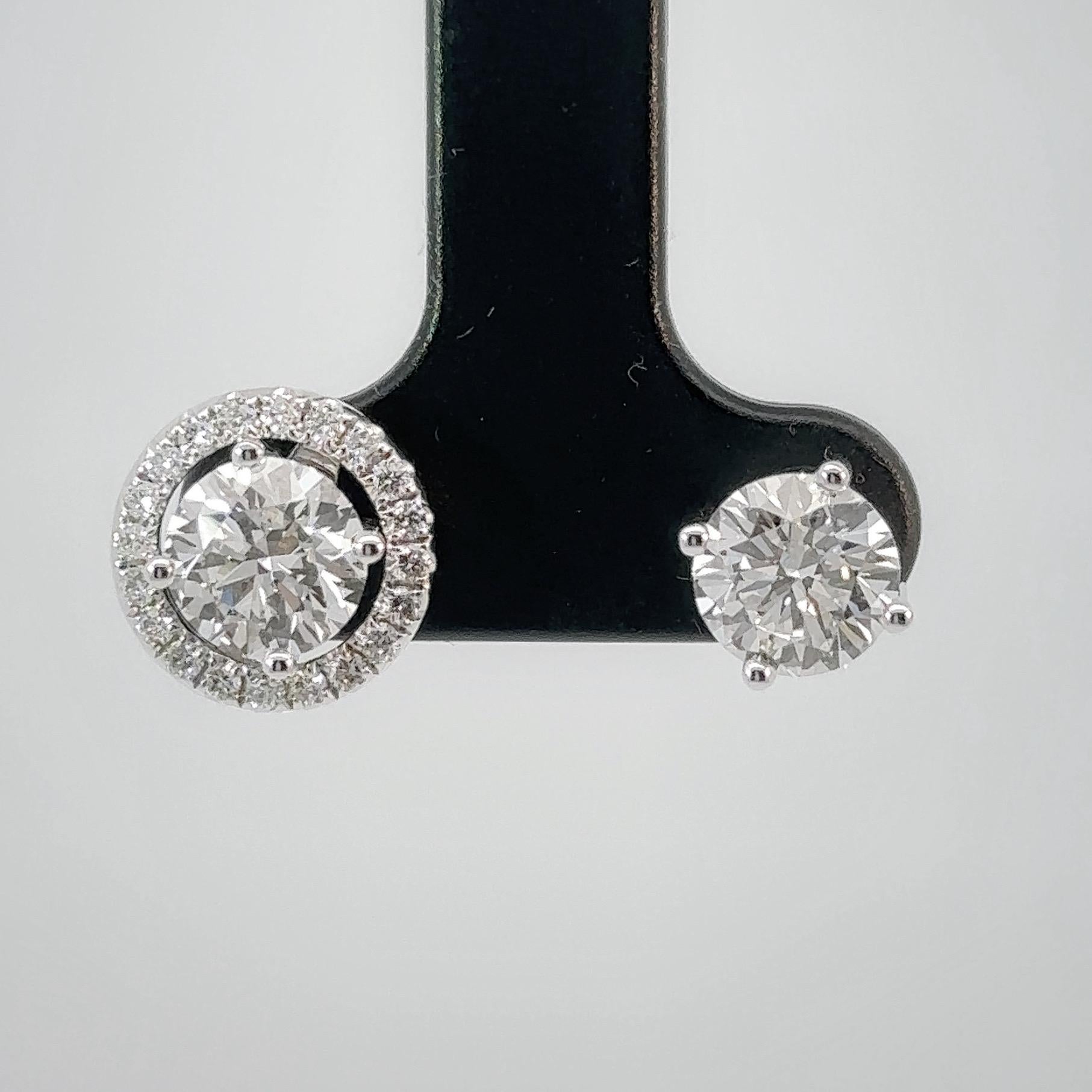 GIA-certified 2 Carat Diamond Halo 18k White Gold Stud Earrings Made to Order For Sale 1