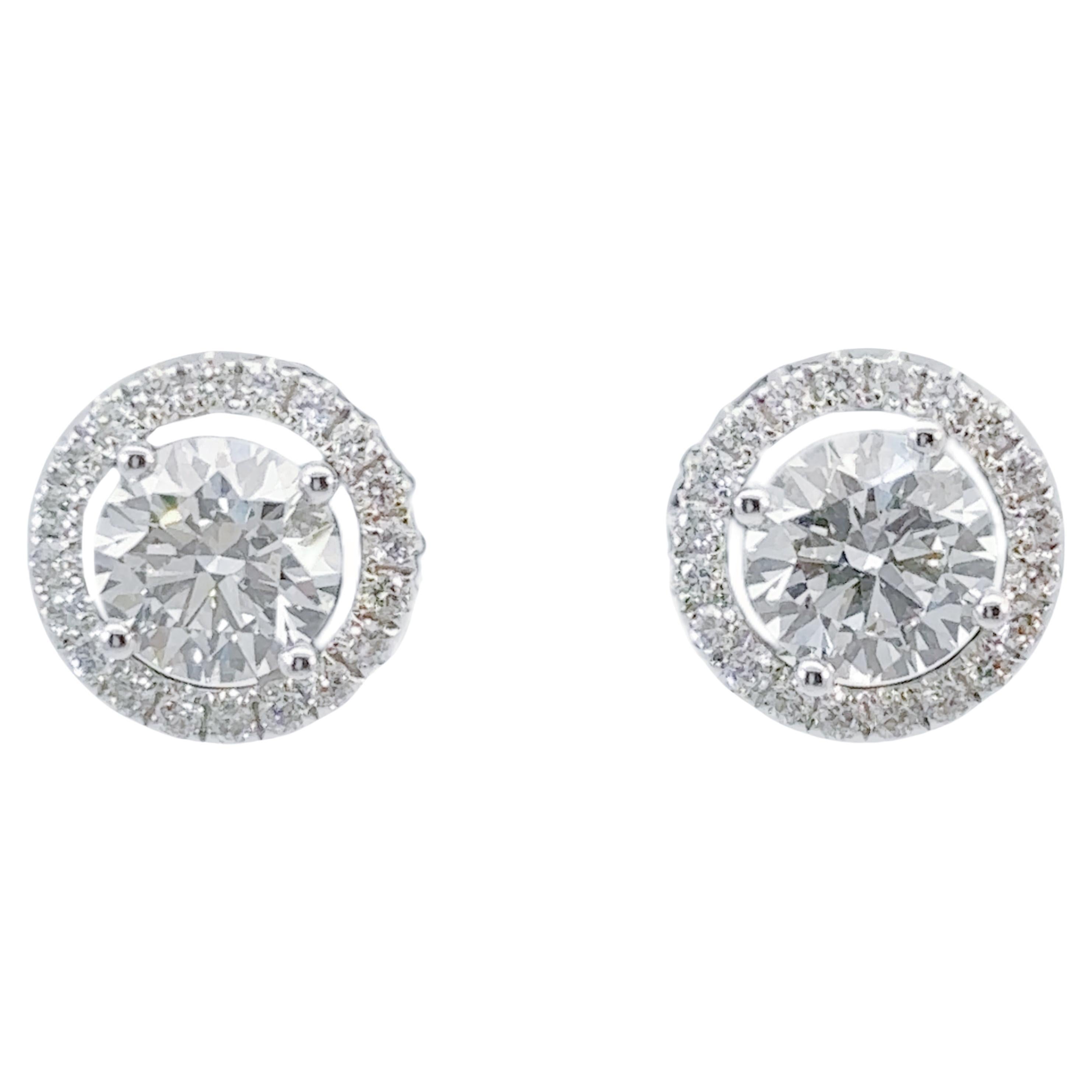 GIA-certified 2 Carat Diamond Halo 18k White Gold Stud Earrings Made to Order For Sale
