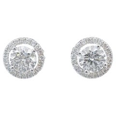 Clous d'oreilles en or blanc 18 carats avec halo de diamants de 2 carats certifiés GIA