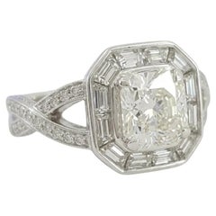 GIA Certified 2 Carat Diamond Halo Engagement Ring in 18k White Gold