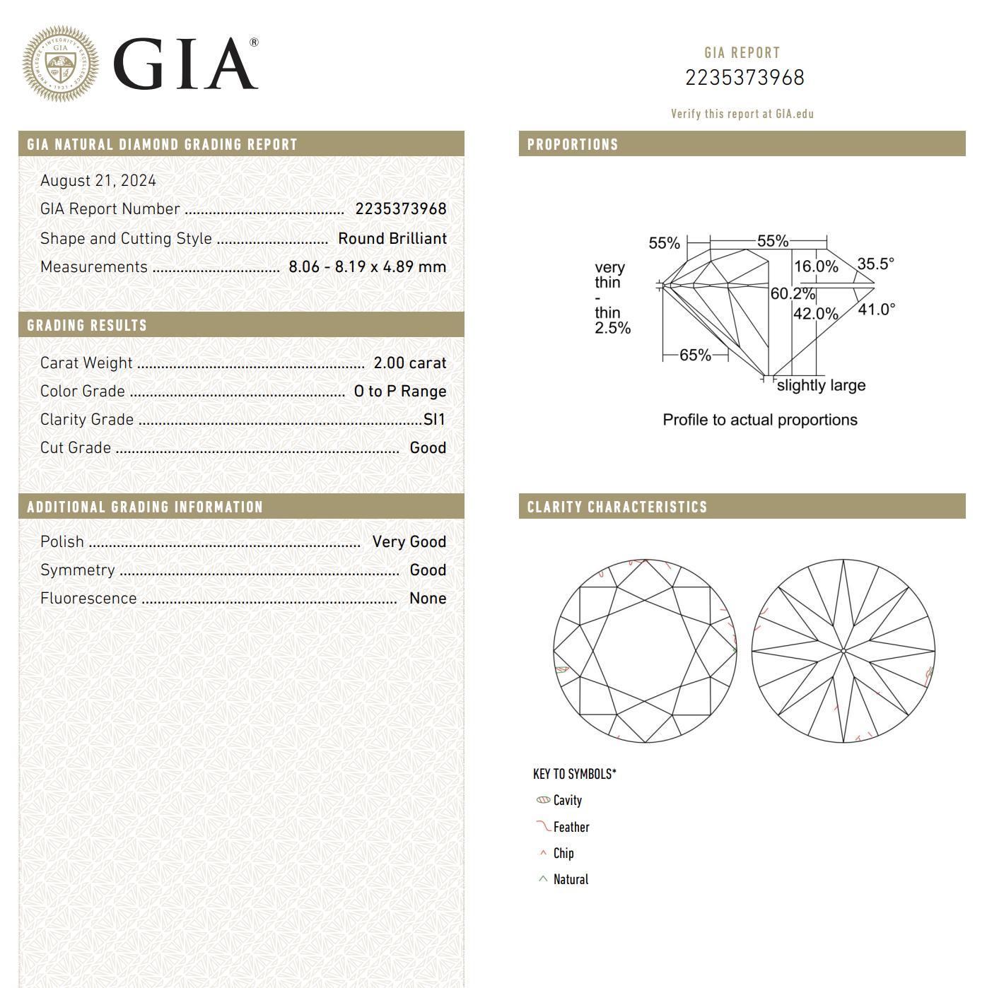 GIA Certified 2 Carat Diamond in 14K Gold Solitaire Men's Ring For Sale 6