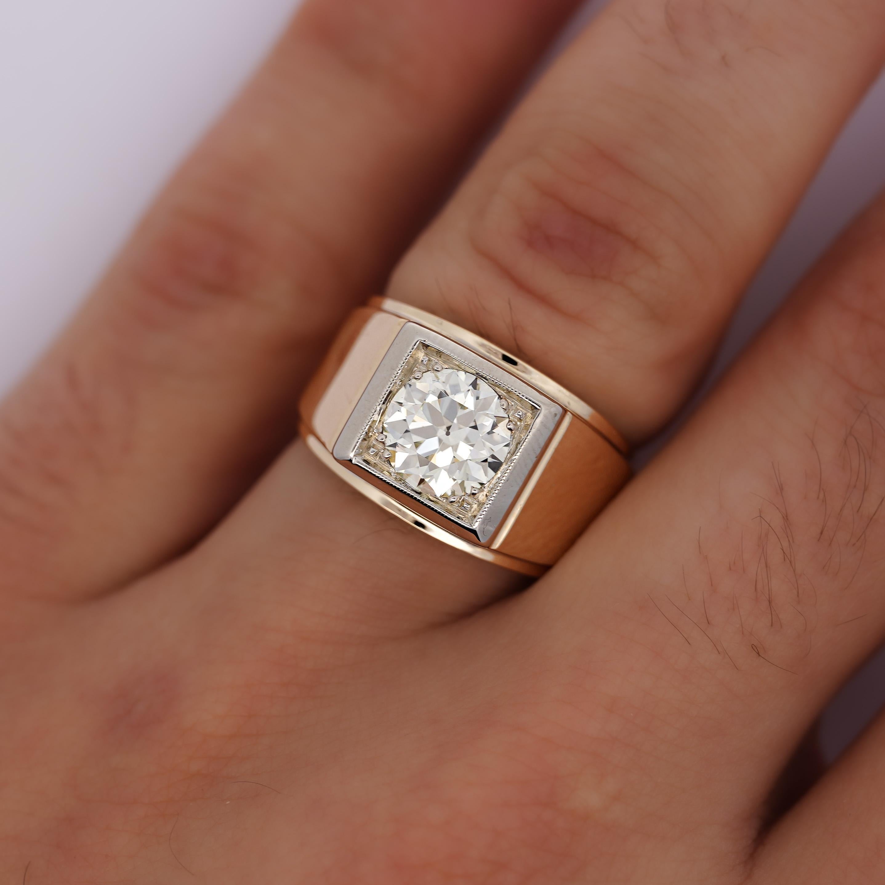 GIA Certified 2 Carat Diamond in 14K Gold Solitaire Men's Ring In New Condition For Sale In Miami, FL