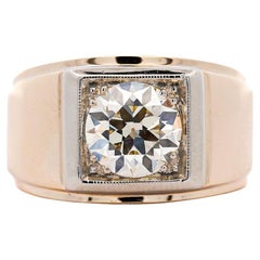 GIA Certified 2 Carat Diamond in 14K Gold Solitaire Men's Ring